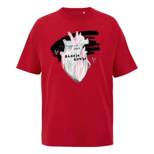 Tricou Gloria Bistrița – model Inimă, roșu Tricou roșu Gloria Bistrița cu desenul unei inimi și textul Gloria Bistrița