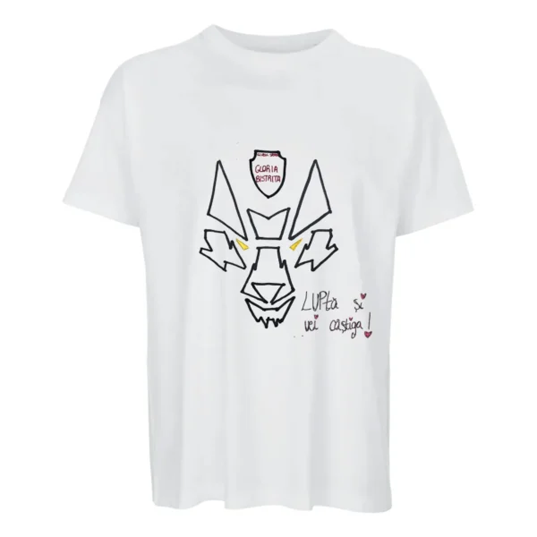 Tricou Gloria Bistrița – model Lup, alb Tricou alb Gloria Bistrița cu desenul lupului și mesajul Luptă și vei câștiga