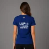 Tricou SuperLUPtă Gloria Bistrița, albastru — spatele, cu „LUPtă · CS Gloria Bistrița" și steagul României.