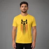 Tricou SuperLUPtă Gloria Bistrița, galben — fața, cu lupul negru și dungile în culorile României.