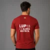 Tricou SuperLUPtă Gloria Bistrița, roșu — spatele, cu „LUPtă · CS Gloria Bistrița" și steagul României.