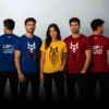 Cele trei culori ale tricoului SuperLUPtă unul lângă altul: albastru, galben și roșu.